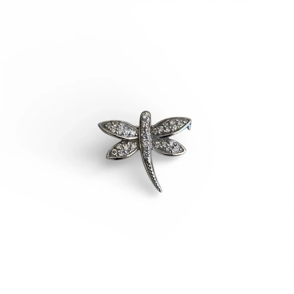 K18 White Gold Diamond Dragonfly Brooch 0.29ct Fine Jewelry Pin